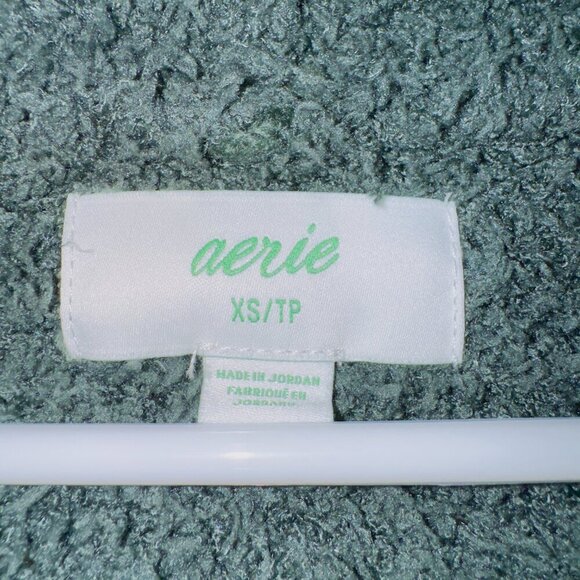 Aerie Green Long Sleeve Fuzzy Sherpa 'All Love' Hooded Pullover Sweater size XS - Picture 3 of 7